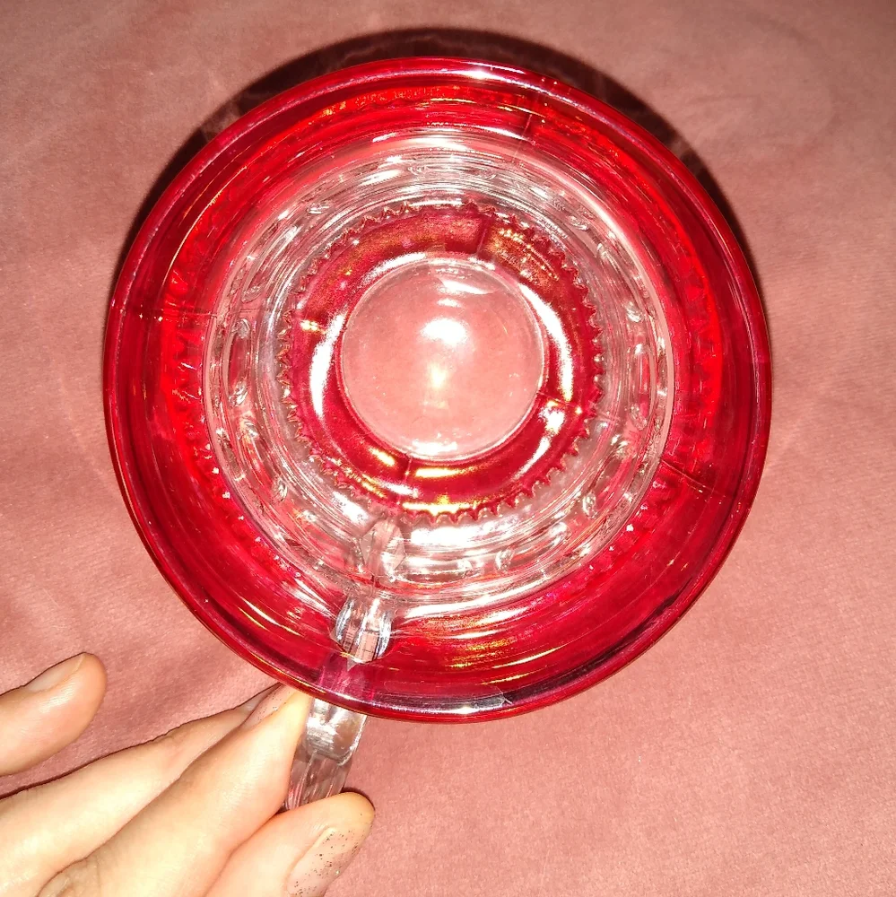 4 Cups Heavy Vintage Kings Crown Ruby Red Flash Thumbprint Coffee Cup Set Tiffin